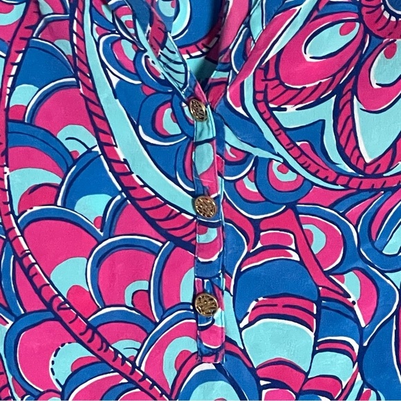 Lilly Pulitzer Elsa Silk Blue/Pink Reel Me Resort Top 35524 - Picture 4 of 13